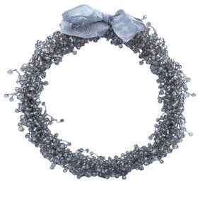 Pottery Barn Retired Pepperberry Wired Glass Bead Wreath clear white silver